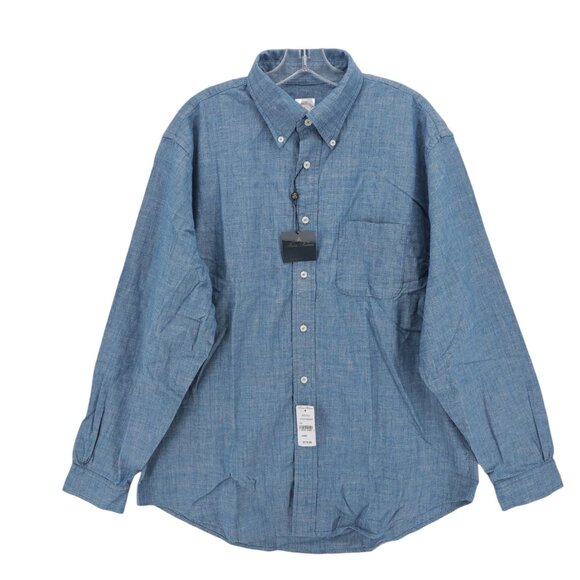 NWT BROOKS BROTHERS Chambray Shirt Traditional Fit 100% Cotton Indigo Blue LARGE - Picture 1 of 8